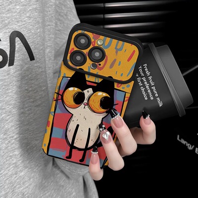 可爱彩色涂鸦猫咪适用苹果17手机壳iphone16新款pro创意max小众13卡通少女12网红14情侣11硅胶xs全包防摔软壳