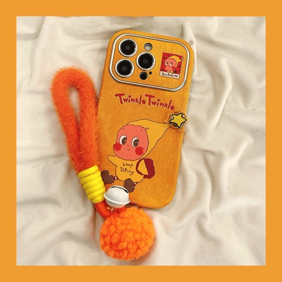 橙色星星人适用苹果16promax手机壳iPhone14贴皮大视窗13新款12卡通情侣15pro高级闺蜜pro全包少女款防摔软壳