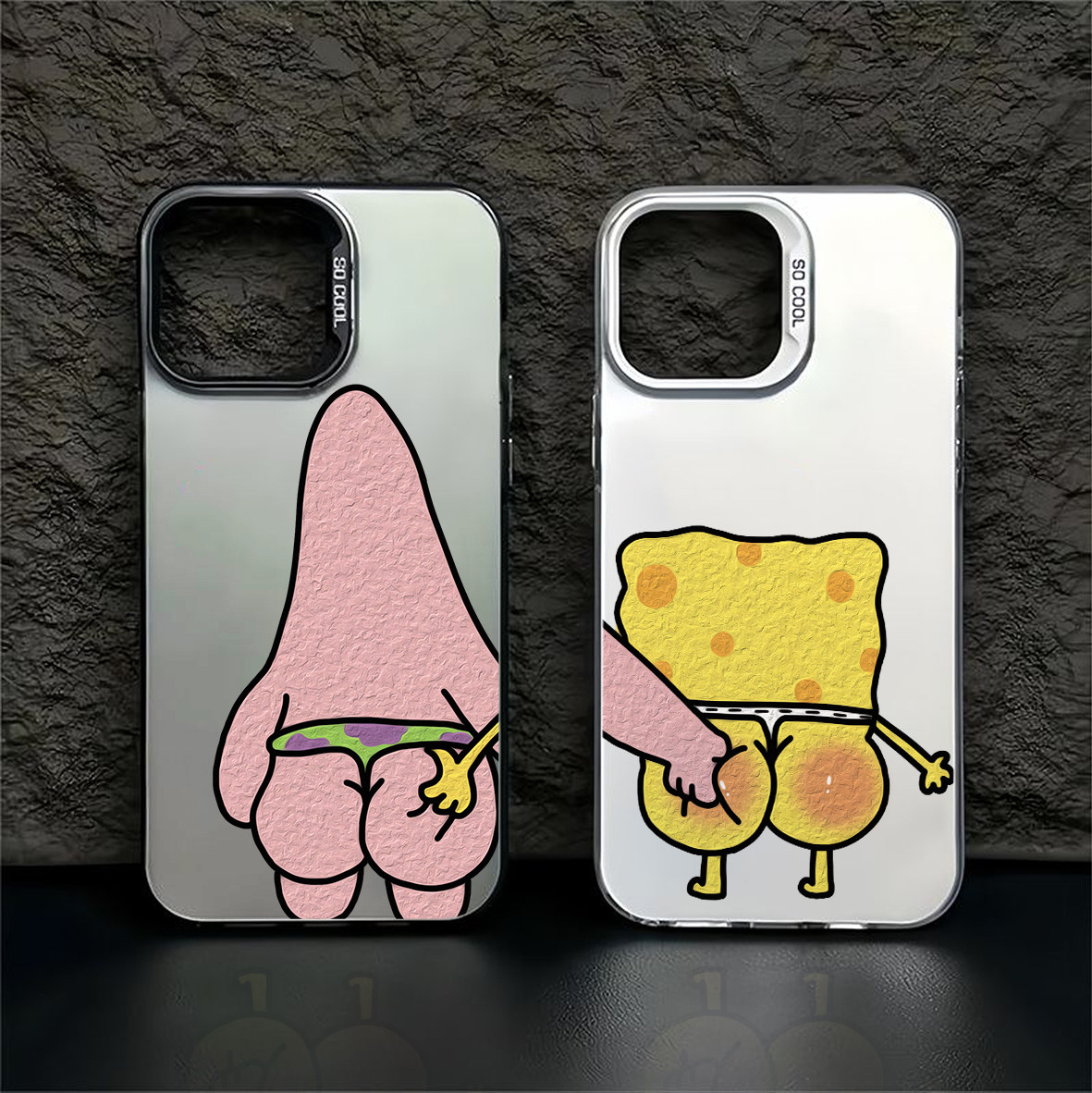 情侣搞怪海绵宝宝适用苹果15promax手机壳iPhone14高级13新款12pro磨砂16情侣11plus镭射17女xr全包x防摔硬壳