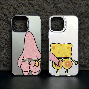 情侣搞怪海绵宝宝适用苹果15promax手机壳iPhone14高级13新款12pro磨砂16情侣11plus镭射17女xr全包x防摔硬壳