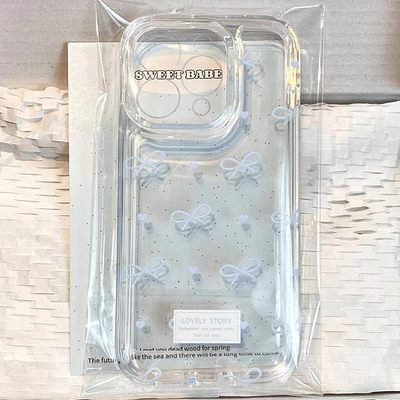 ins简约蓝色蝴蝶结适用苹果16promax手机壳iPhone15透明12新款11高级14太空壳13卡通17少女plus网红防摔7硬壳