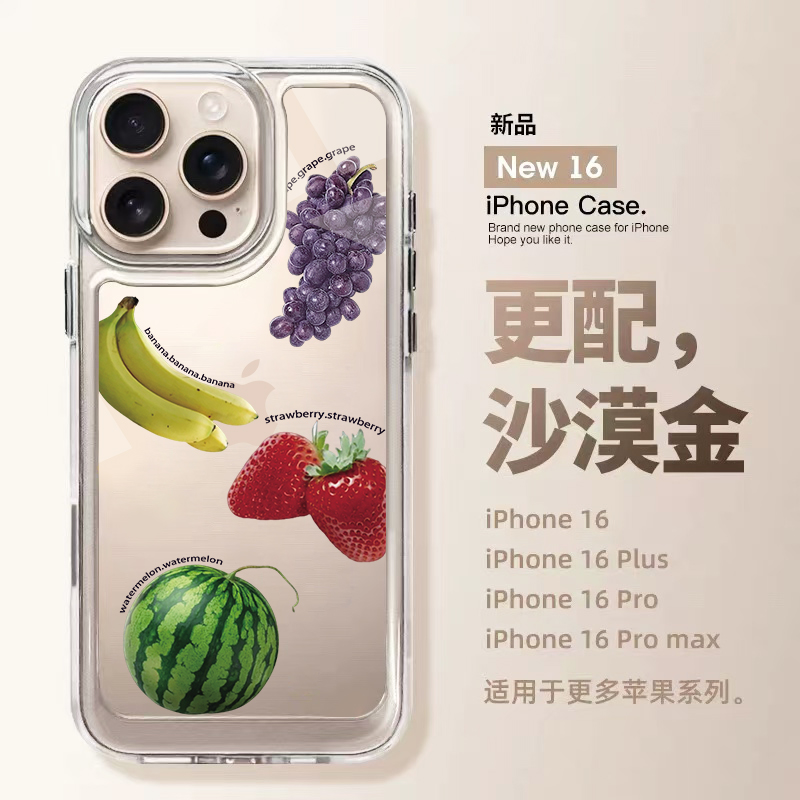 日韩个性英文水果适用苹果16promax手机壳iPhone15透明12新款11卡通pro小众情侣13女plus小众网红xs太空7硬壳