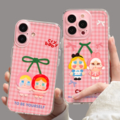 可爱格子哭娃适用苹果17promax手机壳15小众新款 14网红13透明plus创意12小众情侣iPhone少女心xs防摔透明软壳