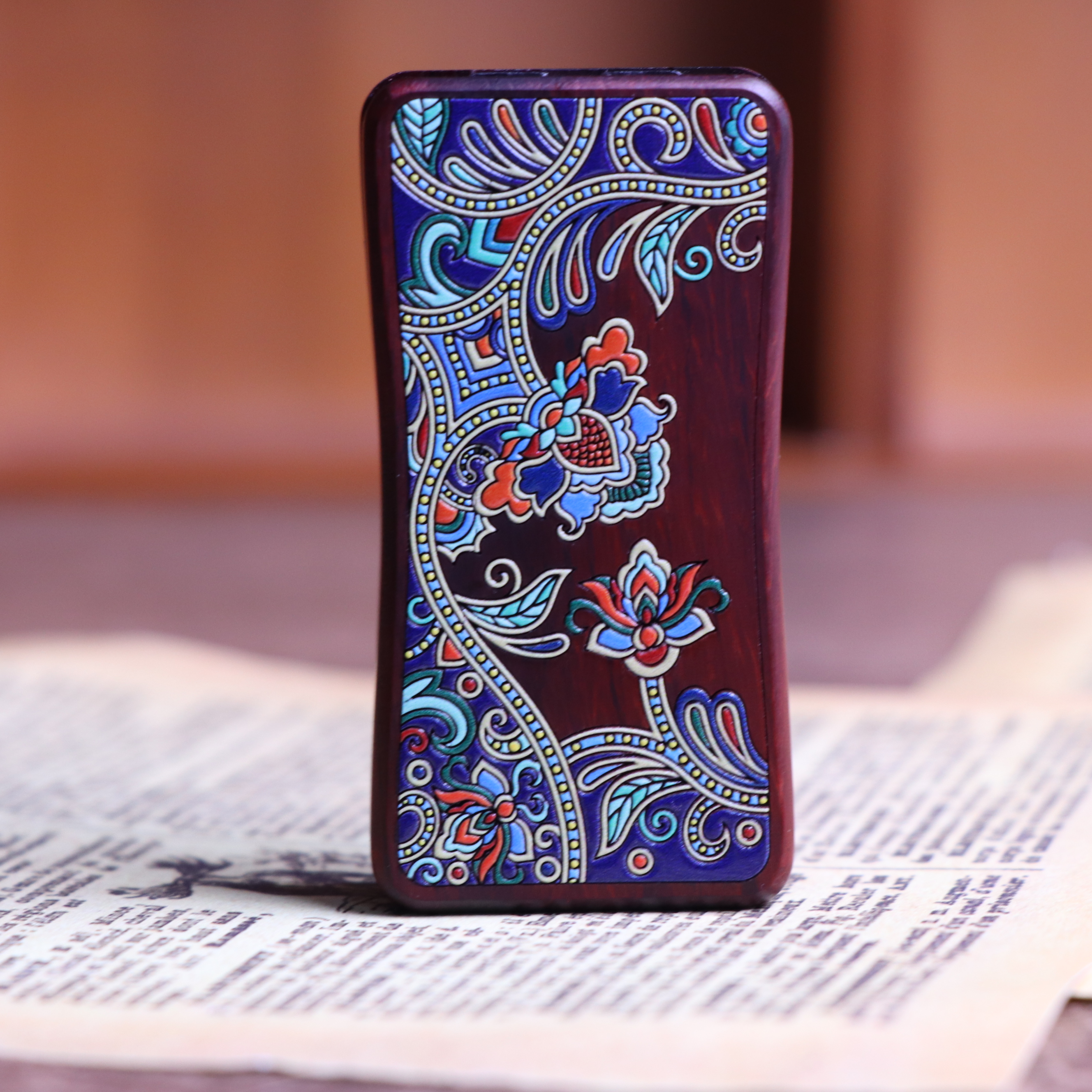 反骨指玩edc 木田凡花血檀凡花木制推牌木质复古指上解压原创潮玩