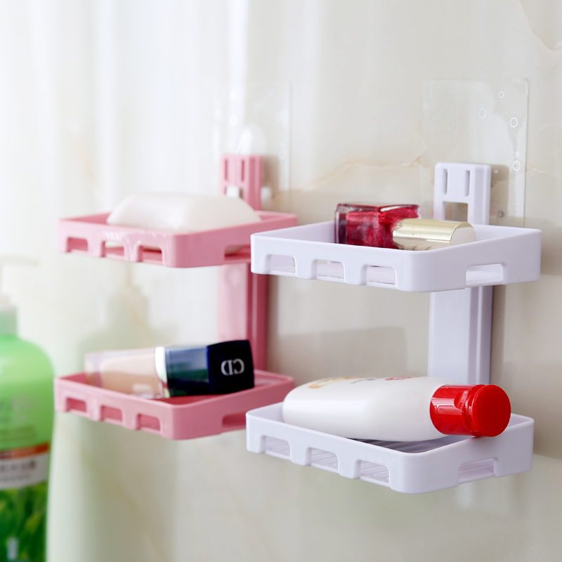 洗士多吸盘肥皂架 无痕贴卫浴置物架浴室架肥皂盒双层吸盘香皂盒