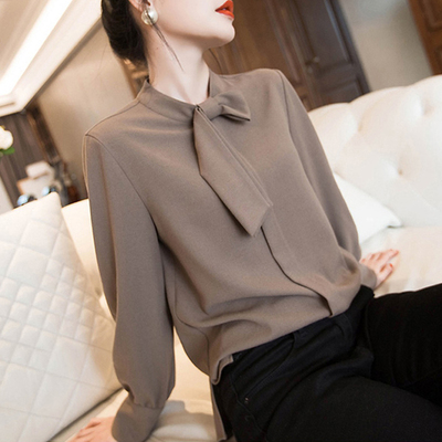 立领蝴蝶结衬衫女长袖内搭打底衫