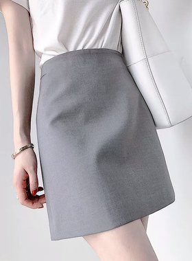 夏天韩版ol职业西装裙夏灰色高腰显瘦a字半身裙女装百搭包臀短裙