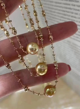 天卉珠宝18K金仙女链南洋金珠路路通可调节款爆闪豆豆蕾丝链中金