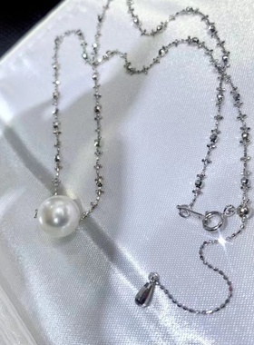 天卉珠宝天然海水澳白珍珠18k白金仙女爆闪豆豆链锁骨路路通厚金