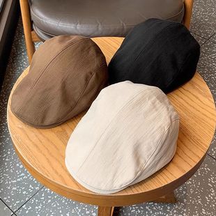 英伦风复古报童帽男士纯色百搭日系简约前进帽古着风鸭舌帽女潮人