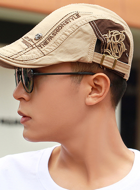 新款男士帽子男夏季薄款遮阳防晒鸭舌帽女韩版潮牌画家复古贝雷帽
