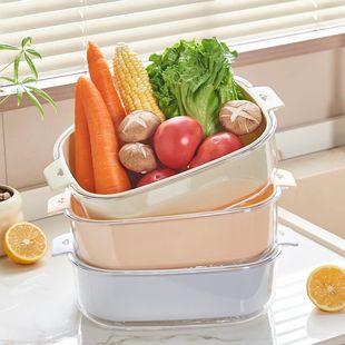 双层洗菜盆沥水篮滤水筐厨房水果菜篮子加厚塑料家用客厅轻奢新款