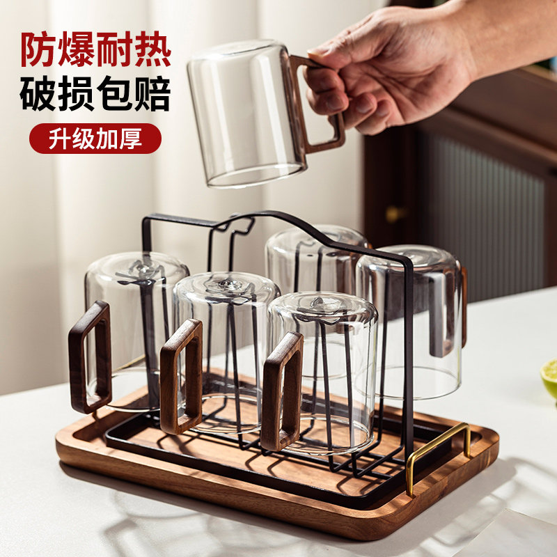 玻璃杯家用客厅耐高温茶杯水杯套装办公室待客茶具带把手喝水杯子