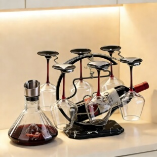 轻奢高档酒架醒酒器红酒杯套装欧式家用葡萄酒杯摆件玻璃高脚杯子