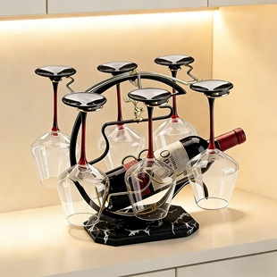 轻奢高档红酒杯套装家用酒柜摆件高脚杯子悬倒挂醒酒器一体置物架