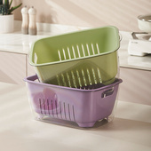 厨房双层沥水篮洗水果洗碗家用洗菜盆滤水水蓝水果盘塑料篮子收纳