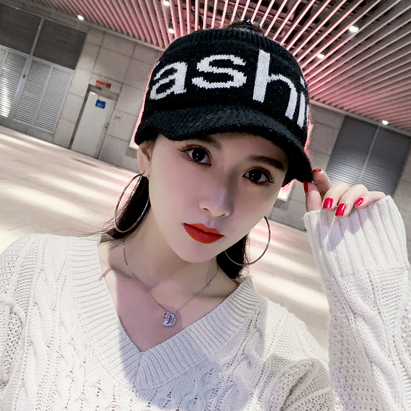 冬季帽子c女韩版潮百搭网红款空顶加厚秋冬日系时尚冬天毛线鸭舌