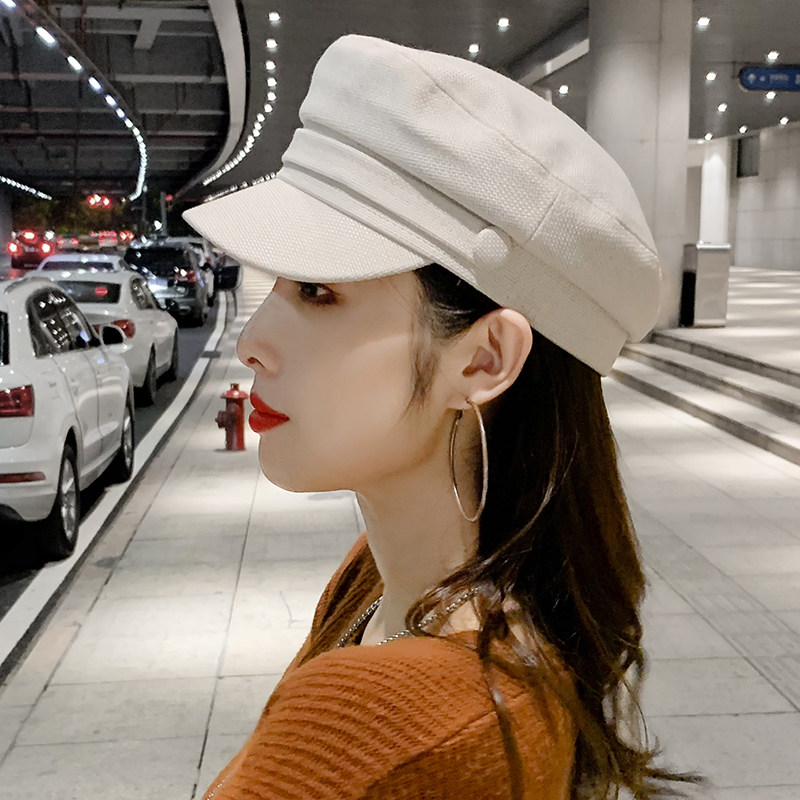 夏天网红日系复古白色平顶棉麻海军帽子女韩国ins英伦八角贝雷帽,服饰配件/皮带/帽子/围巾,帽子,淘宝优惠券,粉丝福利购,淘宝优惠卷