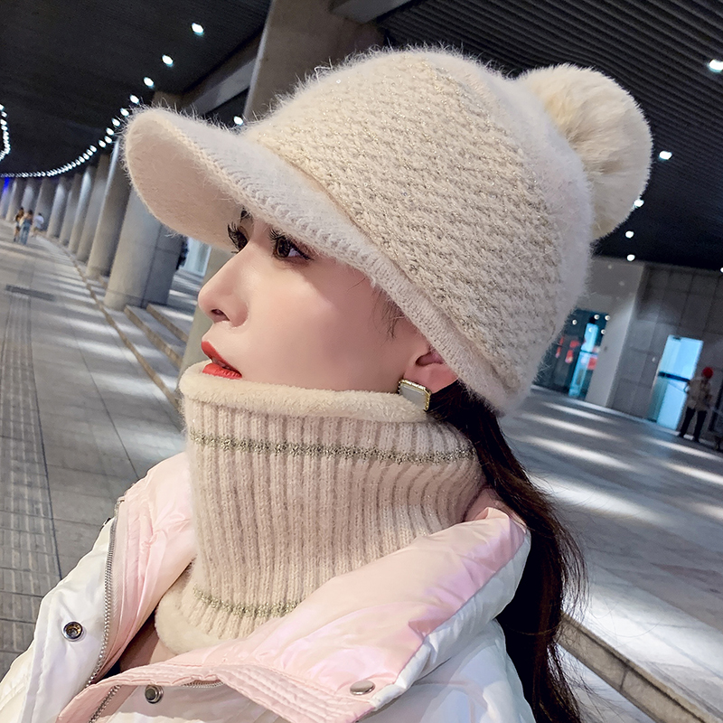 帽子女士冬天加绒骑车防寒秋冬季毛线月子帽百搭保暖围脖护耳针织