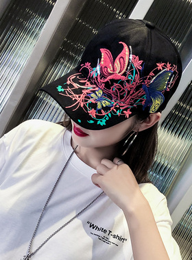 帽子女春秋百搭鸭舌帽2026新款民族风刺绣黑色遮阳帽棒球帽绣花帽