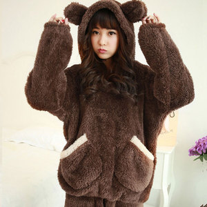 珊瑚绒睡衣女冬季卡通加绒加厚款加肥加大码胖mm200斤家居服套装