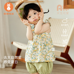 夏装 婴儿碎花公主女童外出裙子新款 薄款 微狮牧尼女宝宝连衣裙夏季