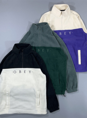 老百姓 元 数量不多 OBEY摇粒绒立领半拉链保暖宽松卫衣外套男士