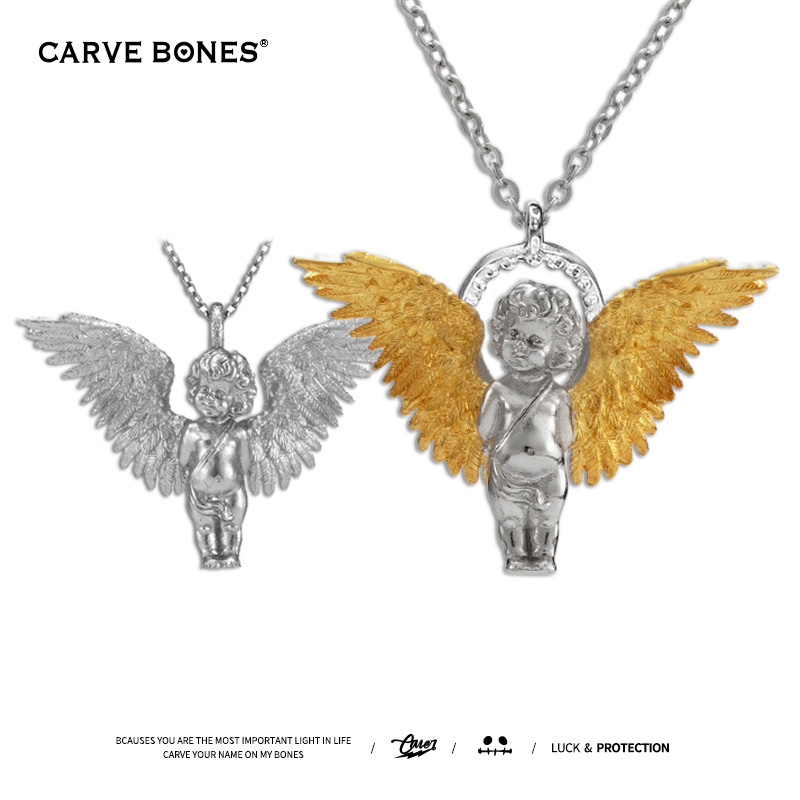 CARVE BONES刻骨项链小天使爱神925纯银饰男女款小翅膀守护吊坠-封面