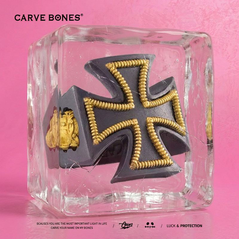 CARVE BONES刻骨原创定制珠宝荣耀十字军18K金银戒指头骨潮流指环