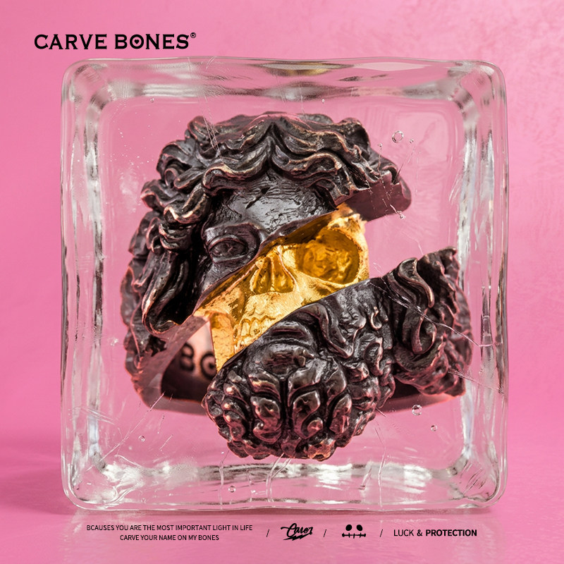 CARVE BONES刻骨永恒宙斯纯银戒指男18K黄金骷髅珠宝独特缠绕复古