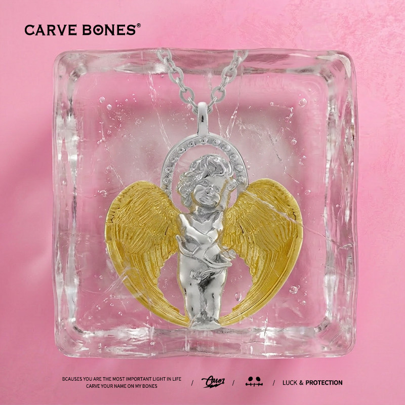 CARVE BONES刻骨原创挚爱天使925银项链可爱小天使毛衣链轻奢小众