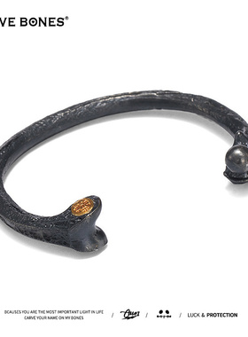 CARVE BONES原创设计坚毅力量纯银实心腿骨手镯镶18K金中性风小众