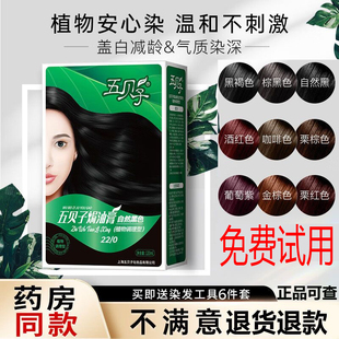 五贝子植物染发膏官方旗舰店染发剂自己在家染发一次性五倍子焗油
