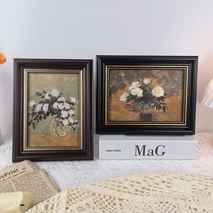 法美式 饰客厅背景墙卧室玄关相框挂画 古典花卉桌面摆件复古油画装