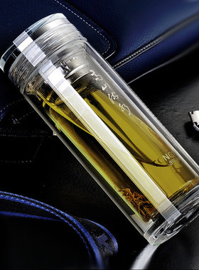 双层玻璃杯男士高档家用泡茶杯高山流水保温透明水杯隔热便携杯子