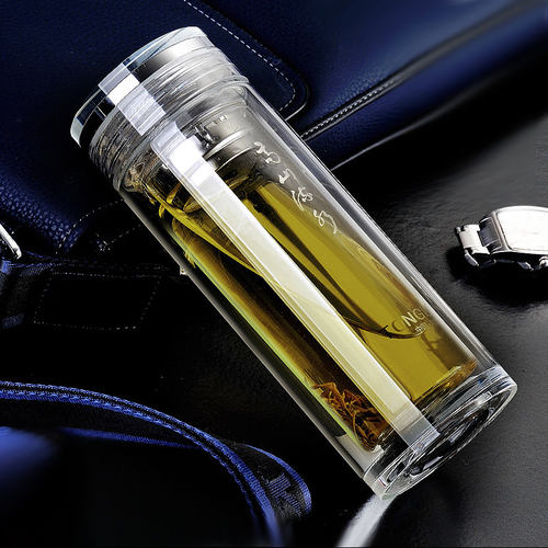 男士高山流水保温便携双层玻璃杯