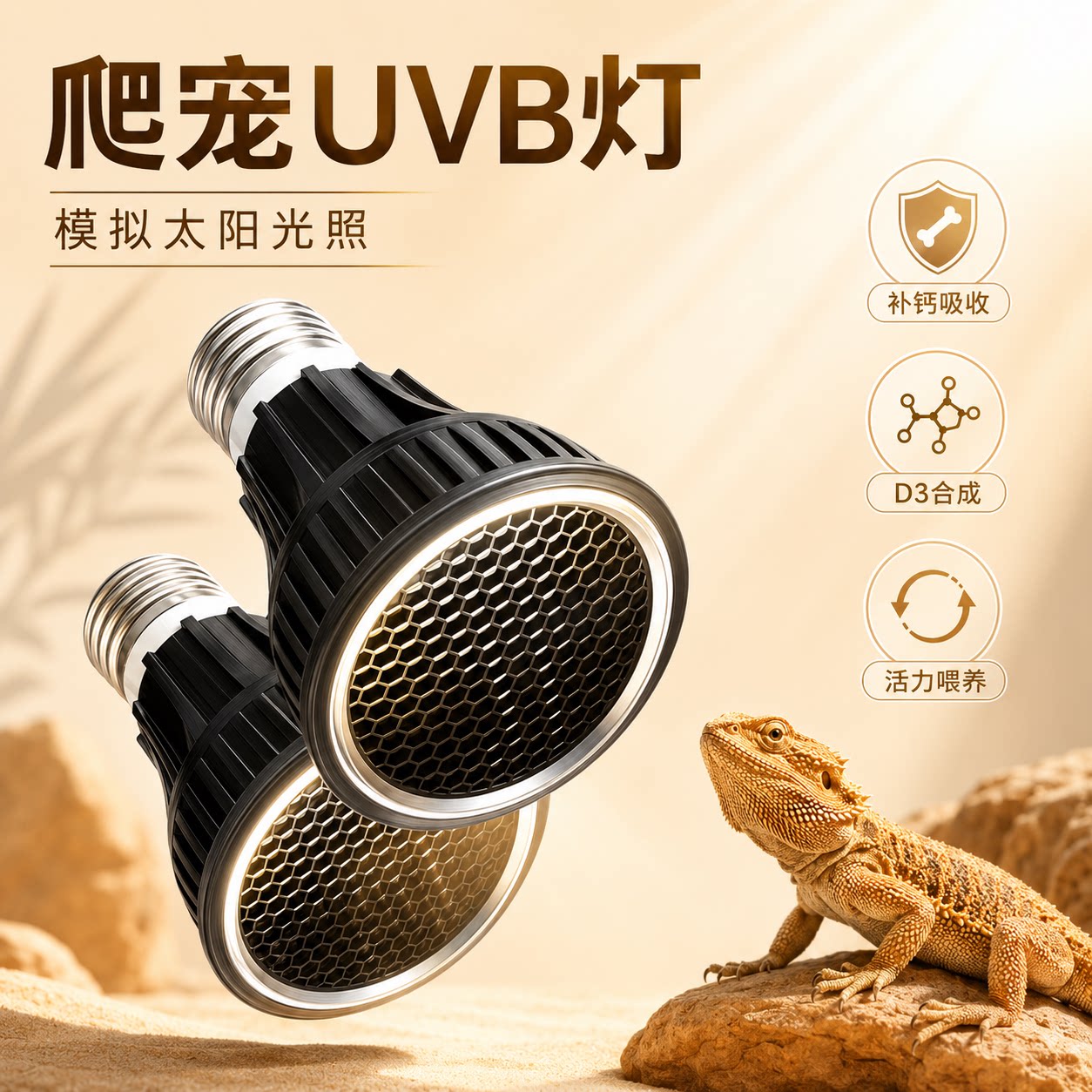 uvb爬宠小太阳灯乌龟鬃狮蜥照背灯泡爬虫灯罩饲养箱保温箱晒背灯