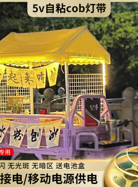夜市三轮车摆摊出摊usb灯带自粘5v低压电池充电宝led灯条超薄无线