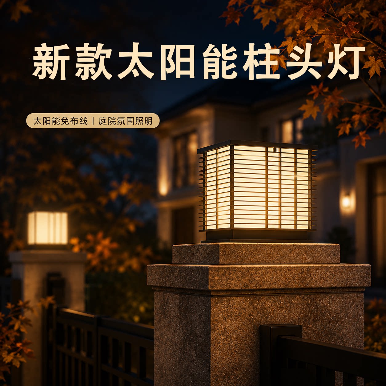 户外防水太阳能柱头灯