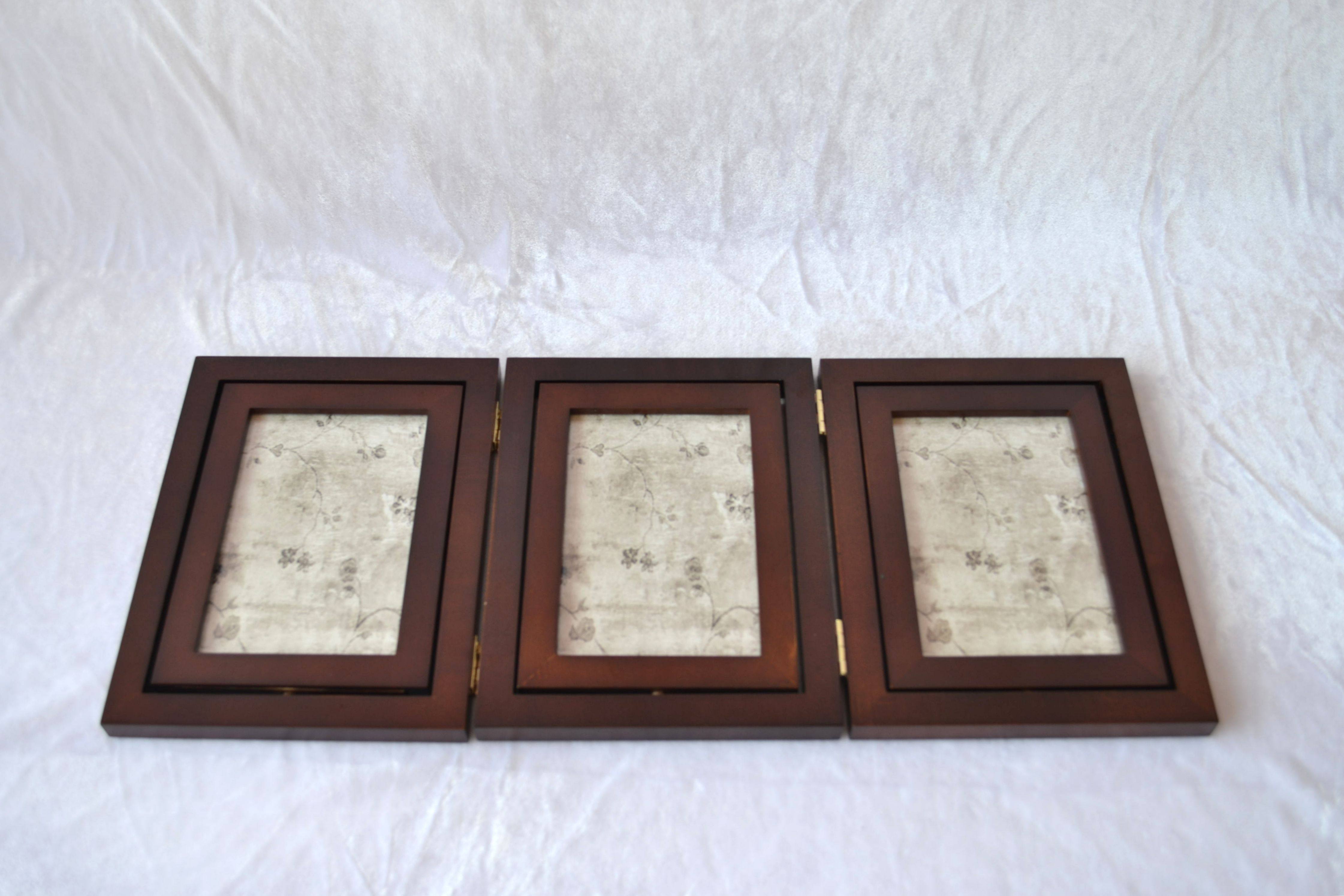 实木质原创设计欧陆风格三联折叠6寸双面复古相框摆件|厂家直销