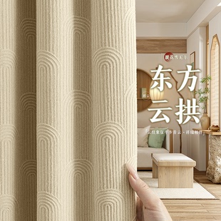 窗帘绿色全遮光2025新款 遮阳 卧室雪尼尔复古中古风客厅免打孔安装