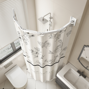 可折叠浴帘弧形浴室卫生间干湿分离法式窗帘隐形防水新型淋浴隔断