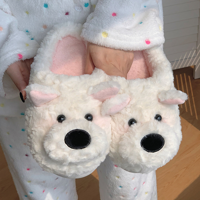 西高地小狗棉拖鞋女秋冬季外穿