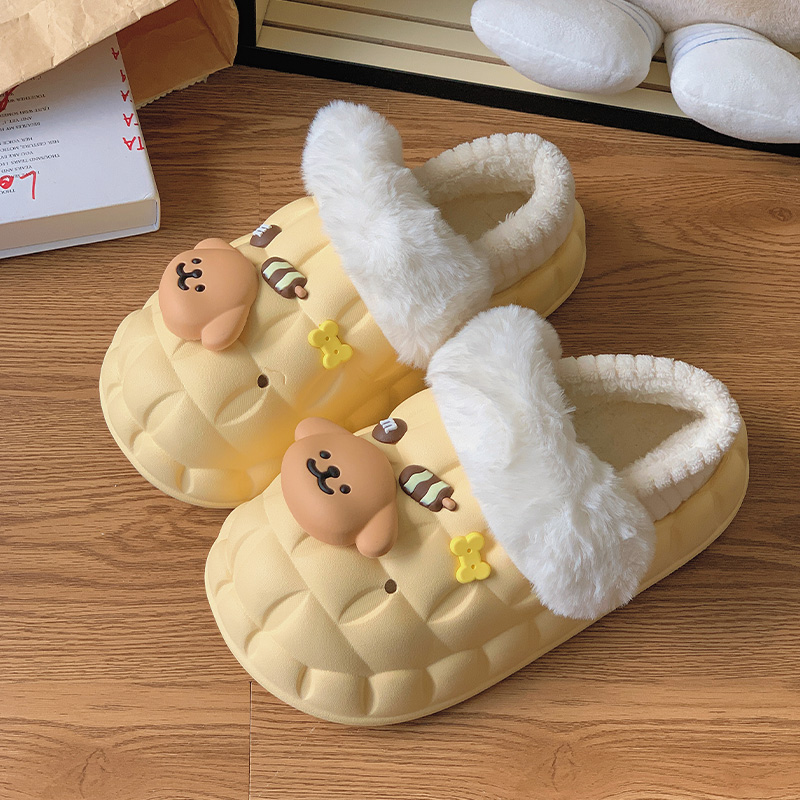 可拆洗可爱线条小狗外穿保暖棉拖