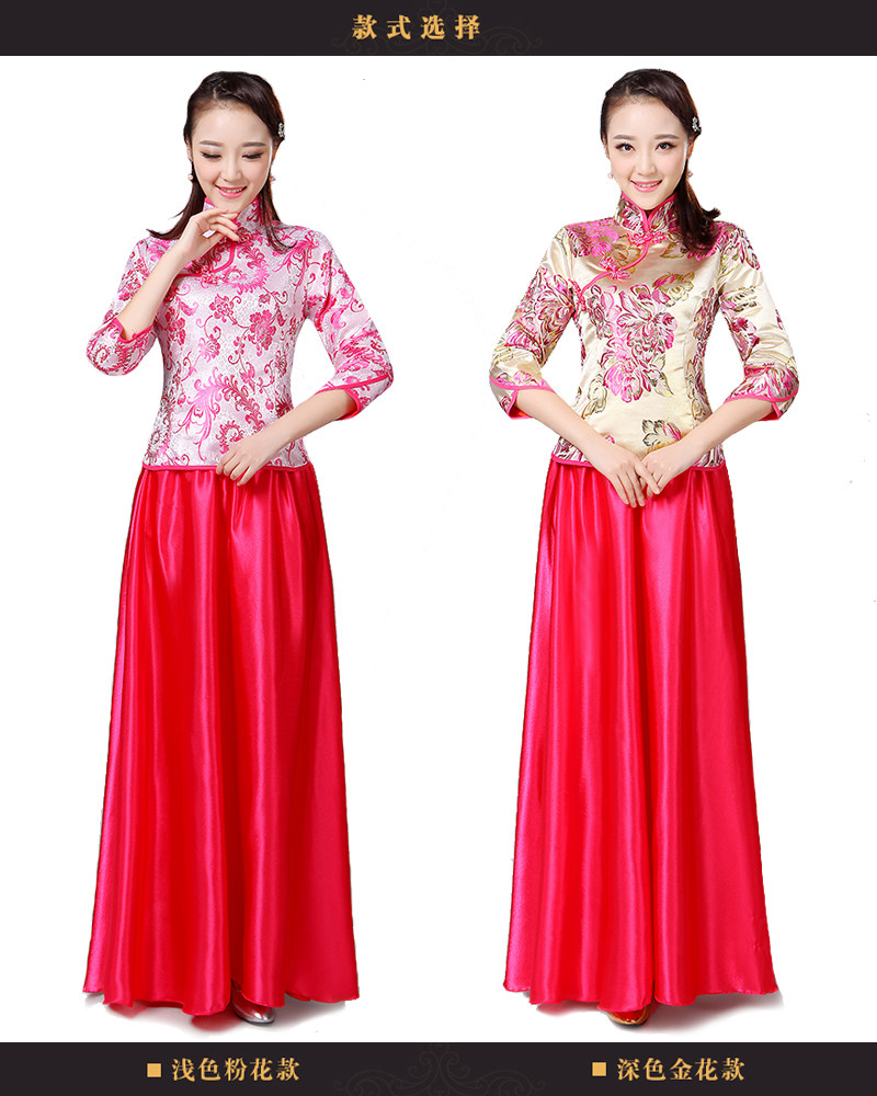 演出服合唱服古筝长裙现代红古典民族中国风舞蹈服装女成人连衣裙