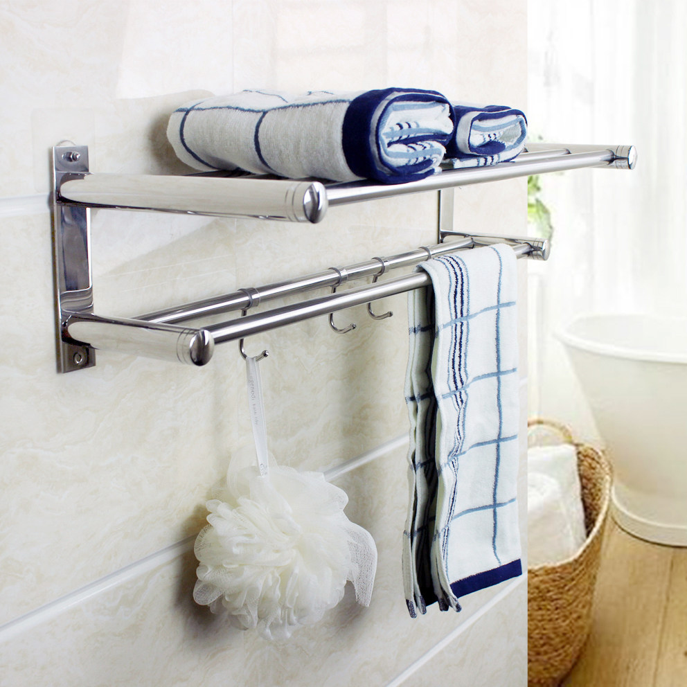 卫生间毛巾架不锈钢浴室置物架壁挂厕所浴巾架2层三层挂件免打孔