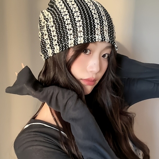 日系新款手钩缕空堆堆帽子女透气薄款套头帽冷帽文艺风百搭包头帽