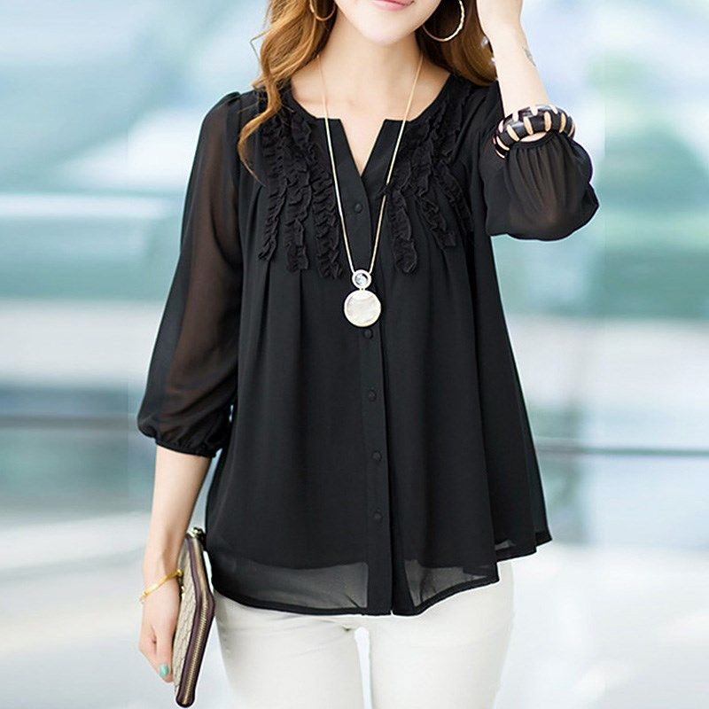 春季七分袖大码中年女装夏打底纱衣衬衫中长款胖女人上衣服在类目 女装/女士精品, 蕾丝衫/雪纺衫中 - 来自Buy2taobao.com提供专业的淘宝代购服务