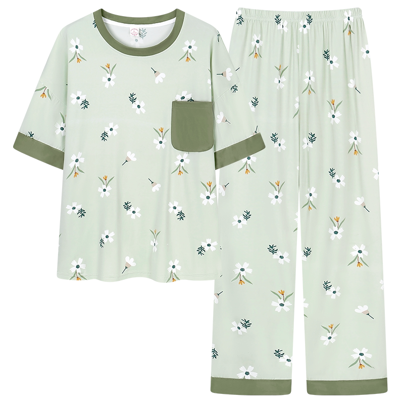 5XL睡衣女夏季纯棉短袖长裤套装6XL加大码200斤220斤240斤家居服