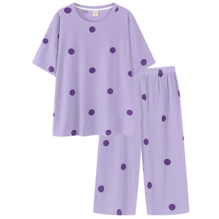 七分裤 胖mm短袖 睡衣女夏螺纹莫代尔特大号200斤240斤5XL6XL家居服